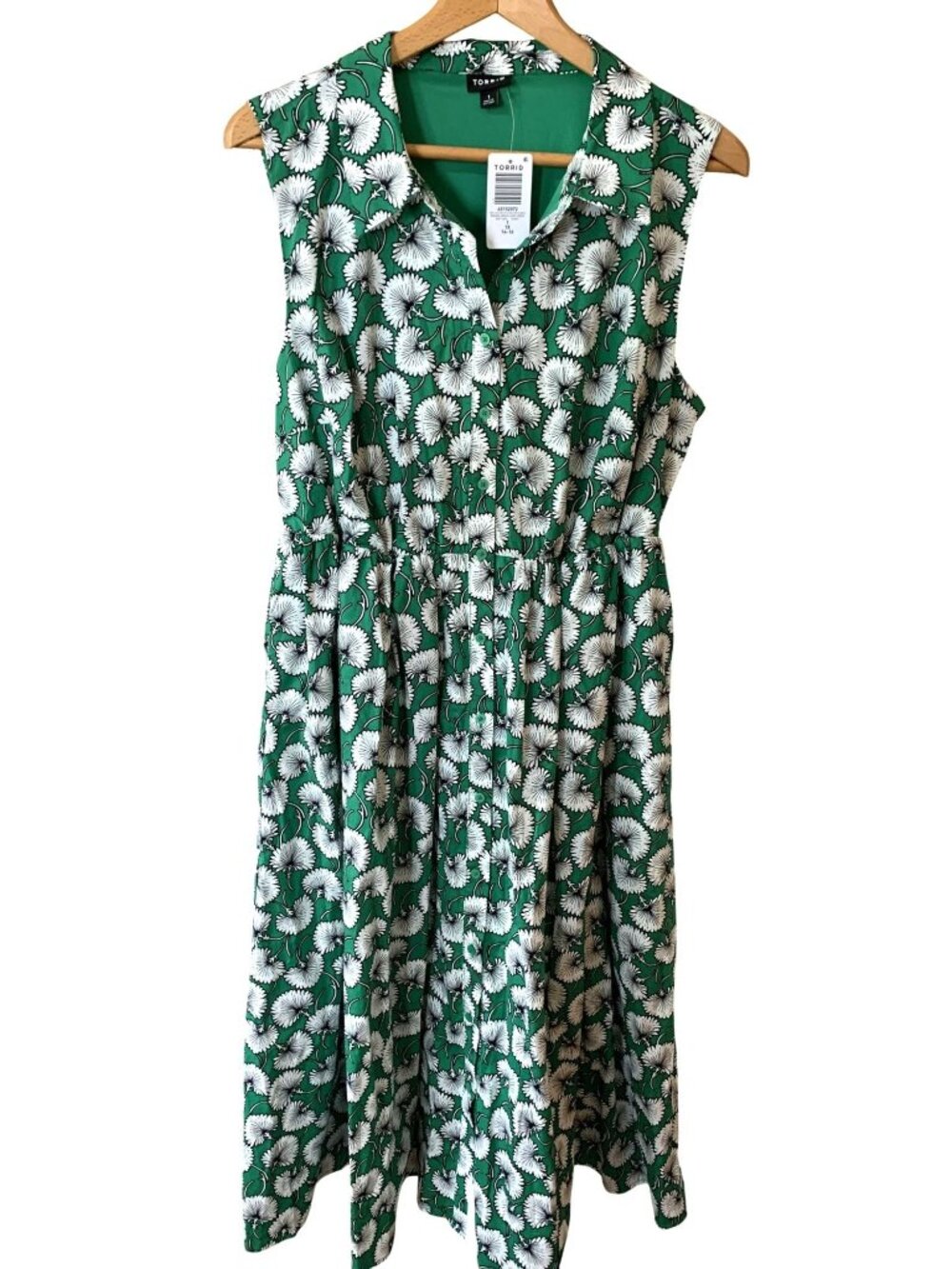 Torrid 1 14/16 NWT Green Floral Button Front Midi Dress Cottagecore Garden Party